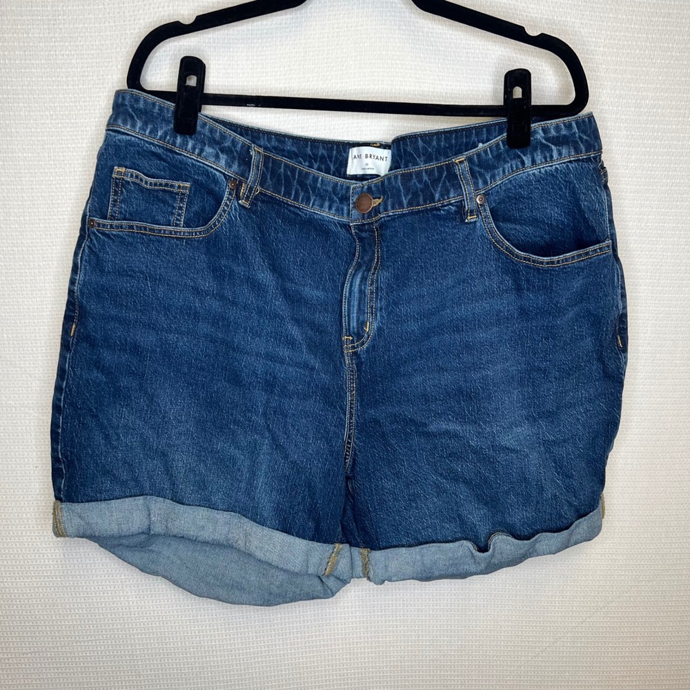 Lane Bryant Womens Size 20 Dark Wash Cuffed Denim Shorts High Rise 5-Pocket